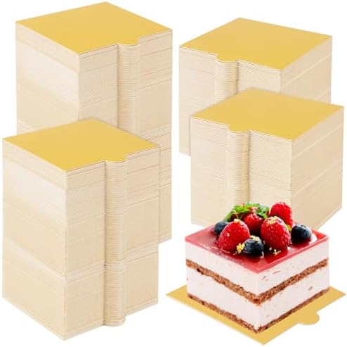 600 PCS 3.5x3.3 inch Mini Square Cake Boards,Premium Golden Mousse Cake Board, Versatile Cupcake Bases & Dessert Displays, Perfect for Parties and Special Occasions(Grease Proof)