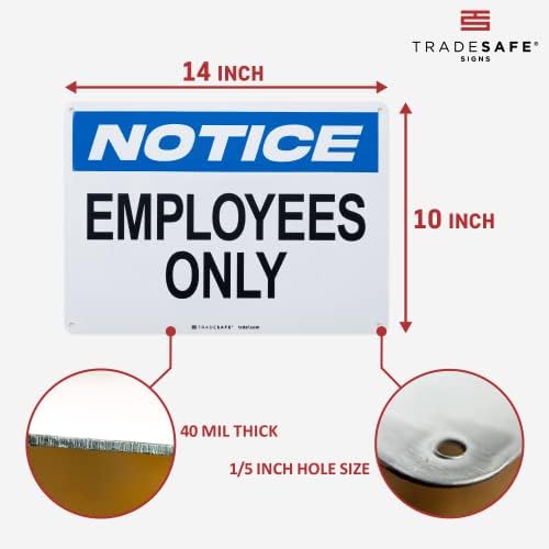TRADESAFE Employees Only Sign - Business Signs, Office Sign, Quick Install Aluminum Safety Sign, Light Reflective, UV-Resistant, Waterproof, 14” X 10” Employee Only Signs for Doors