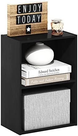 Furinno LUDER 2-Tier Book Shelf, Wide Open Shelves Bookshelf, Darkwood