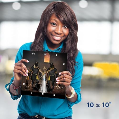 3dRose Wall Clock Silent - 15 inch - Anubis with Egyptian Women - Köhnen Design - Sign Symbol