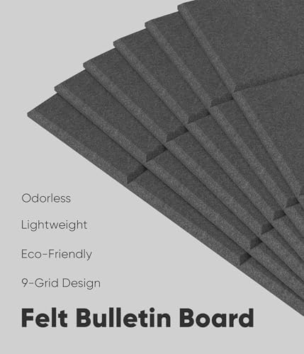 Large Cork Board for Walls 36" x 24", 6 Pack Felt Wall Tiles with Push Pins for Office Home, Pin Board Bulletin Board for Photo Pictures, Dark Gray