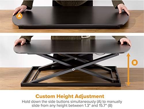 Bostitch Office Sit Stand Desk Converter, Height Adjustable Workstation Riser, Includes Wireless Charging Pad, Black (STND-3122BK)