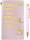 Coffee gifts Leather Journal Notebook with Pen, for Coffee Lovers, Men, Women on Birthday, Refillable Sketchbook, Travel Diary, Lined Planner, 7x5 Inches, Pink - Brilliant Ideas - Gold foil stamping