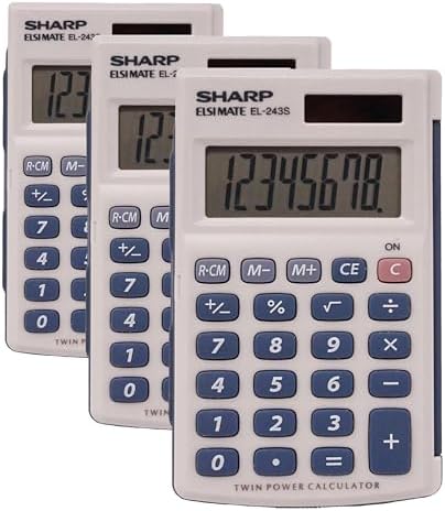 Sharp Calculators EL-243SB 8-Digit Pocket Calculator (Pack of 3)