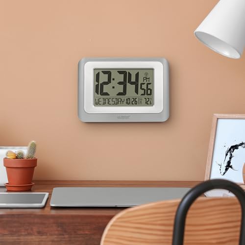 La Crosse Technology 513-88907-INT Digital Atomic Clock with Temperature - Cool Gray/Silver