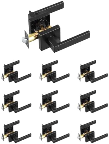 VEVOR Privacy Door Handle, 10-Pack Matte Black Interior Door Lever, Left or Right Handing Reversible Lever with Keyless Turn Lock, 45° Rotation to Open, Door Handles for Bedroom and Bathroom Doors