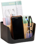 Mind Reader 5-Compartment Desktop Organizer, Adjustable Caddy, Plastic and Wood, Black