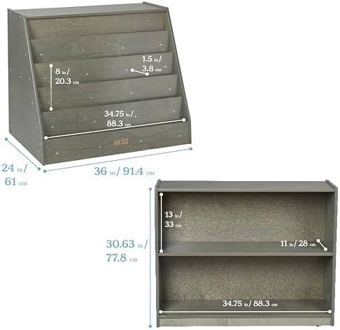 ECR4Kids Mobile Double-Sided 5-Shelf Book Display with Storage, Grey Wash
