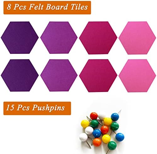 8Pcs Hexagon Felt Cork Board Tiles, Self Adhesive DIY Bulletin Board Pin Board for Office School Home Wall Decor Stickers Memos Photos Display (Gradual Purple)
