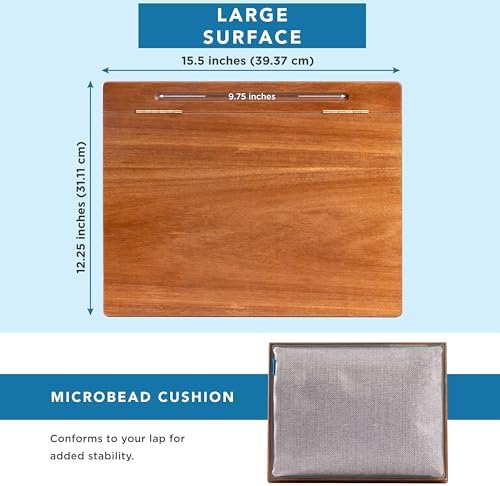 LAPGEAR Schoolhouse Lap Desk - Natural Acacia Wood, Built-in Storage