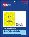 Avery Printable Round Labels, Sure Feed Technology, 3/4" Diameter, Neon Yellow Labels, Print-to-the-Edge, Laser/Inkjet, 800 Total, Great for Price Stickers and Mailing Seals