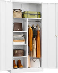 White Wardrobe Cabinet with Lock and Hanging Rod,72" Armoire Closet with Shelf,Lockable Storage Locker,Metal Storage Cabinet with Locking Doors,Steel Wardrobe for Home,Bedroom,Office,Employee,Shop