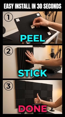50 Pack Black 12 "X 12 "X1" Acoustic Panels Studio Soundproofing Foam Wedge Tiles(Accompanied By Double-Sided Adhesive Tape)