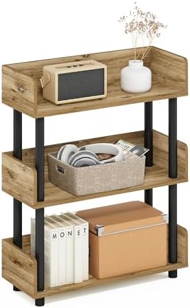 Furinno Turn-N-Tube 3-Tier Oak Storage Shelves with Side Panels, Book Shelf, Display Shelf, for Organization and Storage, Living Room, Home Office, Brown Oak