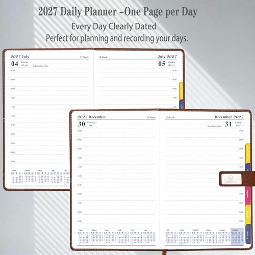 2027 Daily Planner - One Page per Day, 2027 Hourly Daily Calendar Book