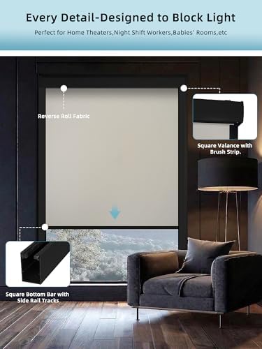 SmartWings Motorized Smart Roller Shades, 100% Blackout Vinyl Beige