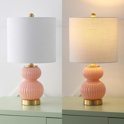 JONATHAN Y Daphne Ribbed Gourd Metal/Glass Table Lamp 20", Pink