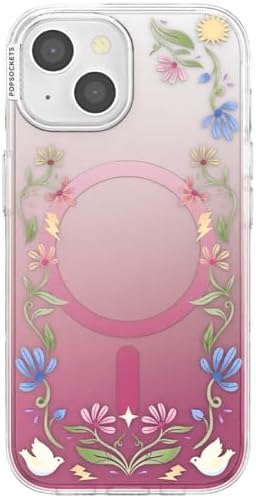 PopSockets iPhone 15 Phone Case with MagSafe, Wireless Charging Compatible, Disney - Boho Wildflowers Maroon