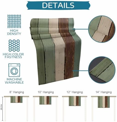 Green Brown Wood Grain Table Runner Dresser Scarf 13 x 120 Inch Vintage Mottled Board Striped Farm Table Runners Non-Slip Heat Resistant Kitchen Dining Table Decor for Home Holidays Indoor Outdoor