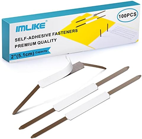 Self-Adhesive Prong Paper Fasteners - IMLIKE 100 PCS Metal File Fasteners, 2" Capacity, 2.75" Base for Paper Folder or Files, Brown - A Good Partner for Collecting Papers