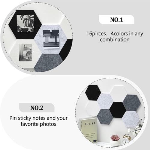 6.7 x 5.9 in 16 Pcs Hexagon Cork Board Tiles, Felt Pin Boards, Grey