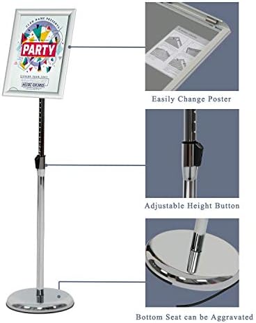 Pedestal Poster Sign Stand, Adjustable Aluminum 8.5 x 11 Floor Standing Sign Holder for Vertical and Horizontal View Sign Displayed, Silver
