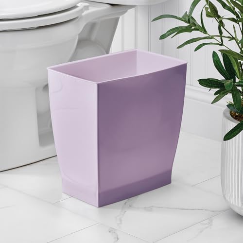 iDesign Small Plastic Bathroom Trash Can, Slim Rectangle Purple