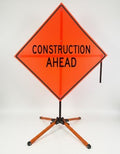 Traffic Roll-Up Sign Kit with Stand – Collapsible Safety Sign & Heavy-Duty Portable Stand, High Visibility, Easy Setup (Construction Ahead, Mesh)