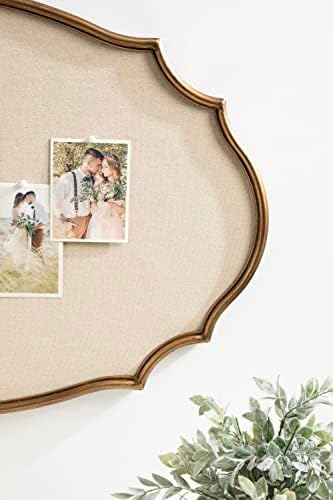 Kate and Laurel Leanna Decorative Scalloped Metal Pinboard; 24 x 36; Gold; Framed Rounded Oval Vintage Bulletin Board for Unique Display; Organization; and Decor