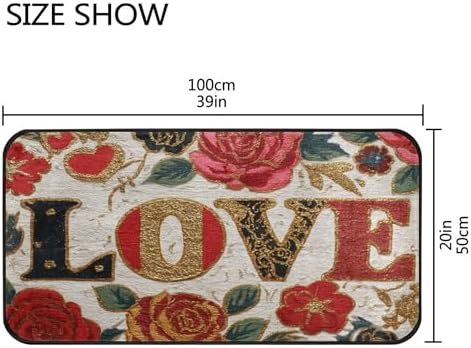 Aslsiy Plaid Hearts Golden Glitter Rose (1) Kitchen Rug Kitchen Mats Valentines Floor Comfort Welcome Washable Non Slip Area Rug for Home Decor 39" X 20"