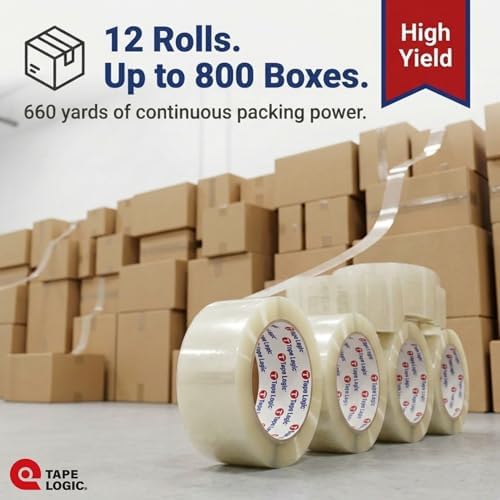 Tape Logic Packing Tape (12-Rolls), 2" x 55 yd - Heavy Duty Packaging Tape Refill for Shipping, Moving, Order Fulfillment, Hot Melt 1.6 Mil