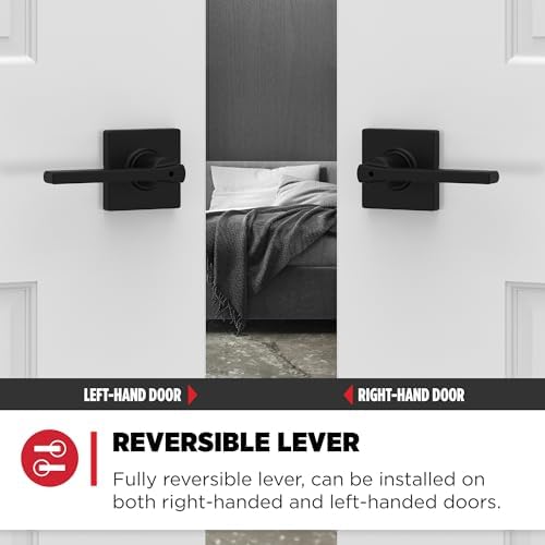 Kwikset Door Handle, Privacy Lock, Matte Black | Bathroom and Bedroom | Reversible | Microban Protection | Pack of 2