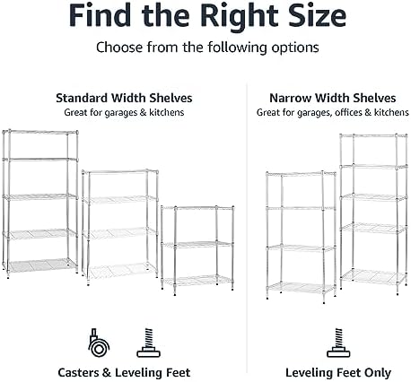 Amazon Basics 4-Shelf Adjustable Storage Shelving Unit for Garage, Steel Wire Rack, 200 Pound Loading Capacity per Shelf, 13.4"D x 23.2"W x 48"H, Chrome