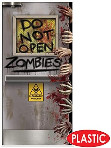 Beistle Zombie Lab Door Covers, 5’ x 30”, 2 Pieces – Plastic for Indoor & Outdoor Use – Easily Display – Halloween Decorations, Horror Front Door Cover, Scary Haunted Decor
