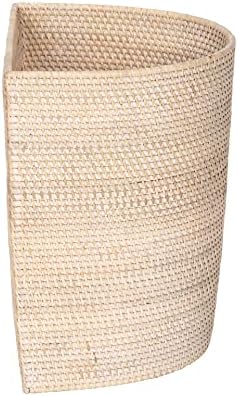 KOUBOO Handwoven Half-Moon Rattan Waste Basket Wicker Trash Can, Off White