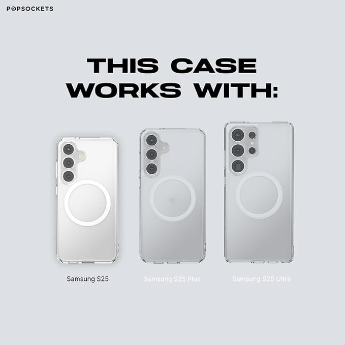 PopSockets Samsung Galaxy S25 Phone Case MagSafe- Clear | Compatible with MagSafe PopSockets, Drop Protection, Clear, Translucent, iPad, Removable, Popper