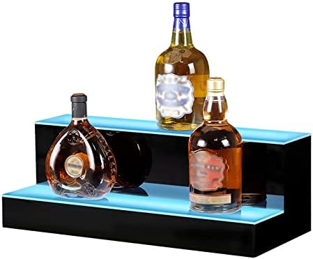 MESAlLUP Acrylic 20 Inch 2 Tier LED Liquor Bottle Display Shelf, Lighted Bar Shelves with APP or Remote Control, Mulit Color Lighting for Home Mini Bars Decor, Restaurants & Party Use