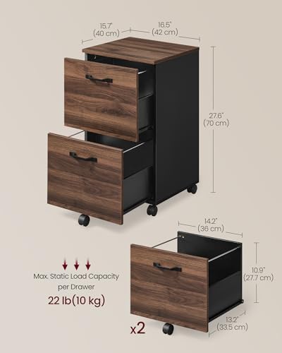 VASAGLE 2-Drawer File Cabinet, Small Rolling Filing Cabinet