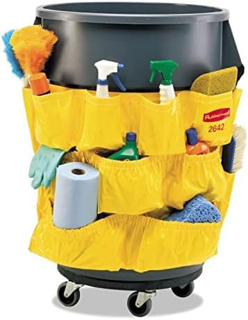 Rubbermaid Commercial Products Supply Organizing Caddy for Brute Trash Cans Yellow Tool Organizer Storage for Spray Bottles/Paper Towels/Gloves/Scrub Brush 1 Count