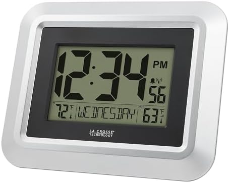 La Crosse Technology 513-1918S-INT Atomic Digital Wall Clock with Outdoor Temperature