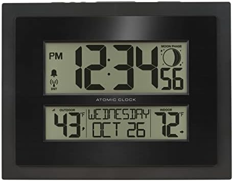 La Crosse Technology 513-75624-INT Digital Atomic Clock with Outdoor Temperature and Moon Phase,Black