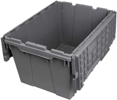 Akro-Mils 39120 Industrial Lidded Plastic Storage Container, Nesting and Stackable Plastic Storage Box with Lid Attached, Organization Tote for Garage and Warehouse, 21.5"x15.25"x12.5", Gray (6-Pack)