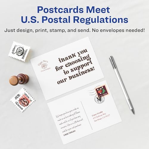 Avery Printable Postcards with Sure Feed Technology, 4" x 6", White, 100 Blank Postcards for Laser Printers (5389)