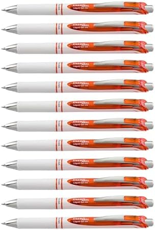 Pentel EnerGel Pearl Retractable Liquid Gel Pen, (0.7mm) Metal Tip, Medium Line, Orange Accent, Orange Ink, 12 pack (BL77PW-F)