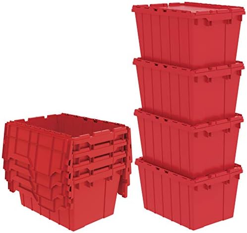 Akro-Mils 39120 Industrial Lidded Plastic Storage Container, Nesting and Stackable Plastic Storage Box with Lid Attached, Organization Tote for Garage and Warehouse, 21.5"x15.25"x12.5", Red (6-Pack)