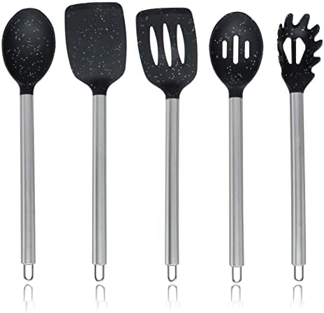 COOK WITH COLOR Silicone Cooking Utensils, Kitchen Utensil Set, Easy to Clean Silicone Kitchen Utensils, Cooking Utensils for Nonstick Cookware, Kitchen Gadgets Set, 5 Pieces, Speckled Black