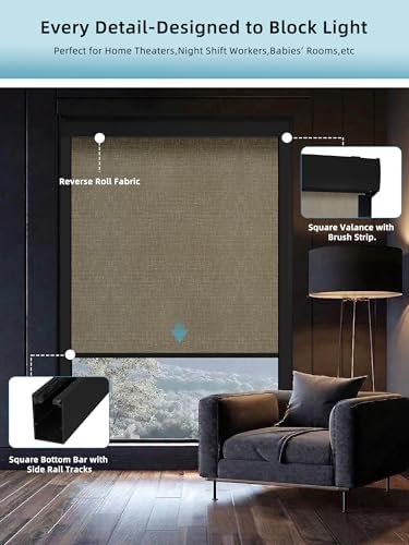 SmartWings Motorized Smart Roller Shades, 100% Blackout Safari Biscuit