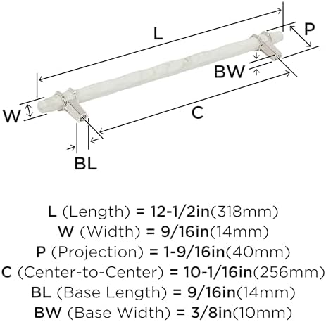 Amerock 10-1/16" Carrione Marble White/Polished Nickel Drawer Pull