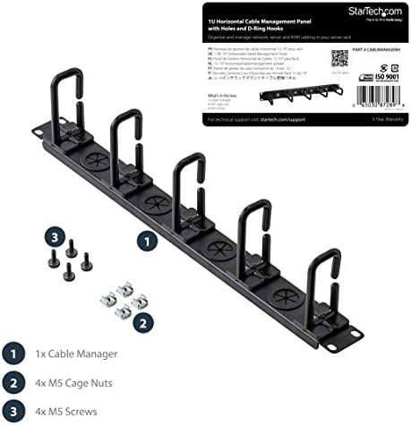 StarTech 1U 19in Horizontal Cable Manager, D-Ring, Steel (CABLMANAGERH)
