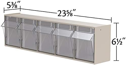 Akro-Mils TiltView Plastic Storage Cabinet with 5 Tilt Out Bins, Horizontal Plastic Parts Organizer, Teacher Toolbox, and Office Supply Organizer, 23-5/8" W x 6-1/2" H x 5-5/8" D, Stone